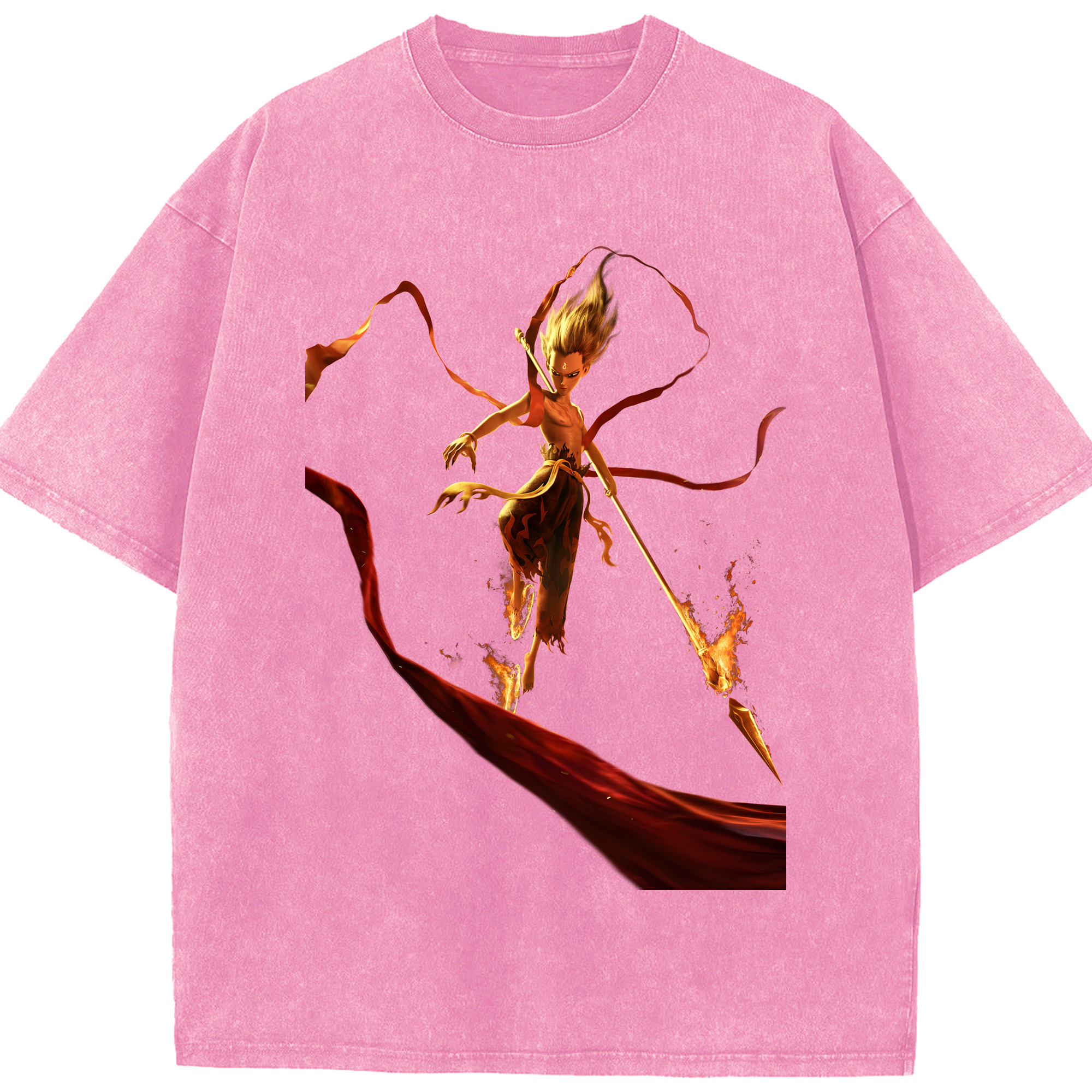 （画像用） Ne Zha 2 ナタ 魔童の大暴れ 綿100% ヴィンテージ風 半袖Tシャツ（フロントプリント）